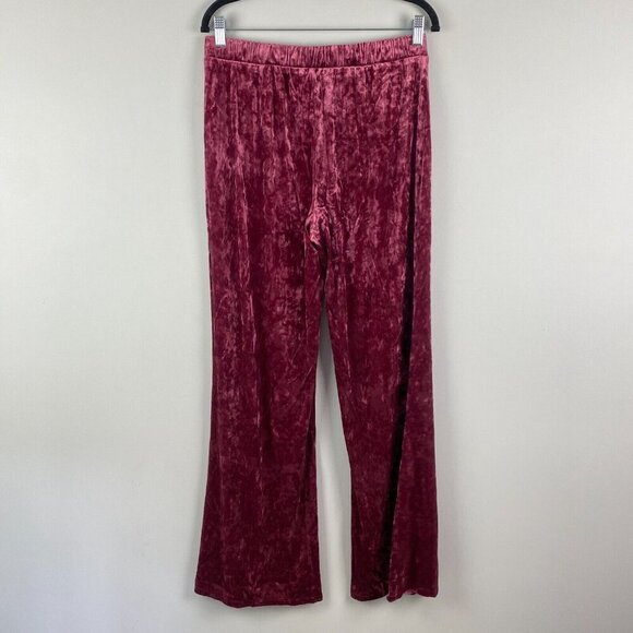 ModCloth Crushed Velvet Pull On Flare Leg Pants Size Large Pink High Rise - Picture 4 of 9